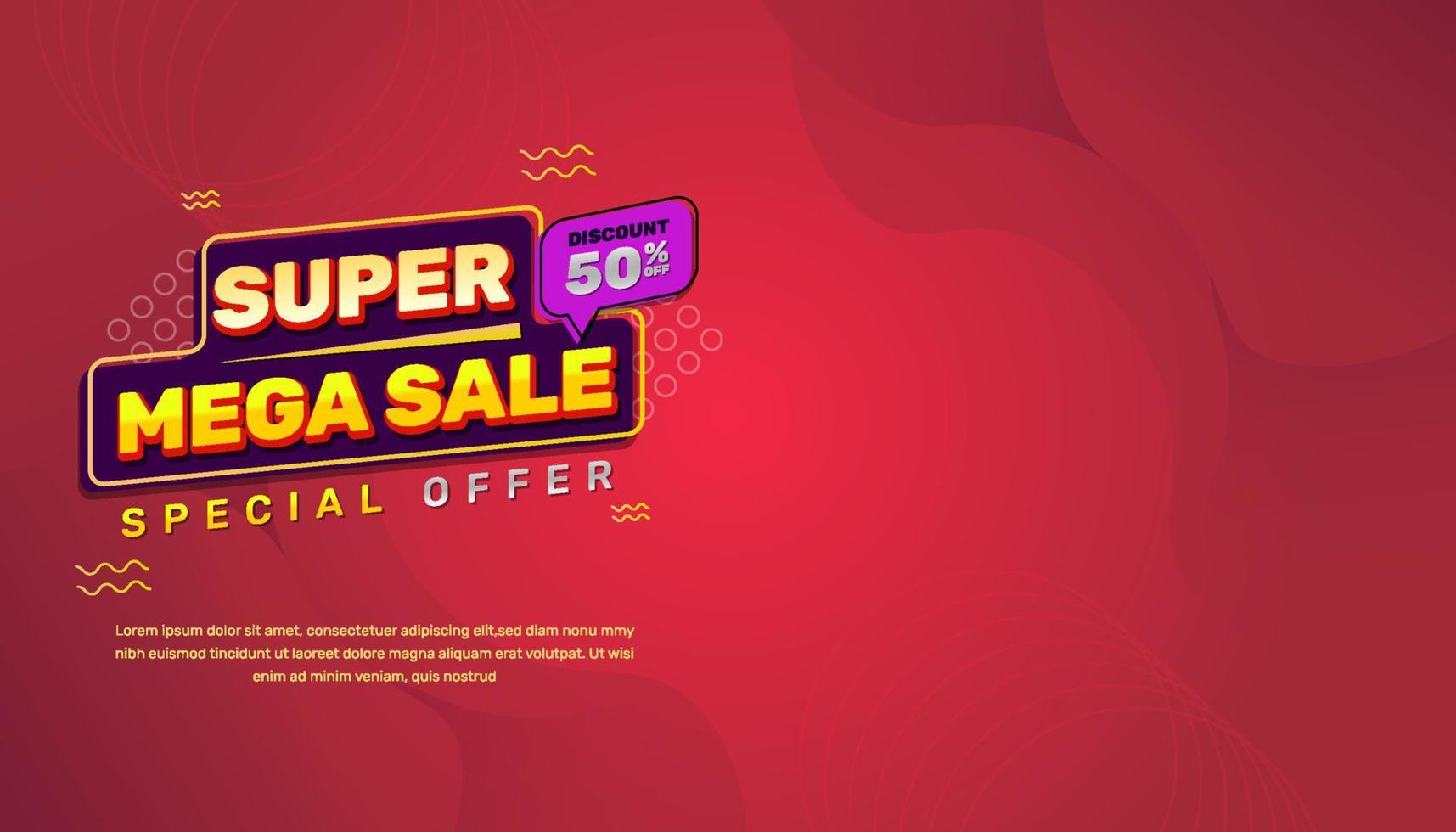 Super mega sale banner template, in red, yellow, and purple colors. using an abstract style, very suitable for your business vector
