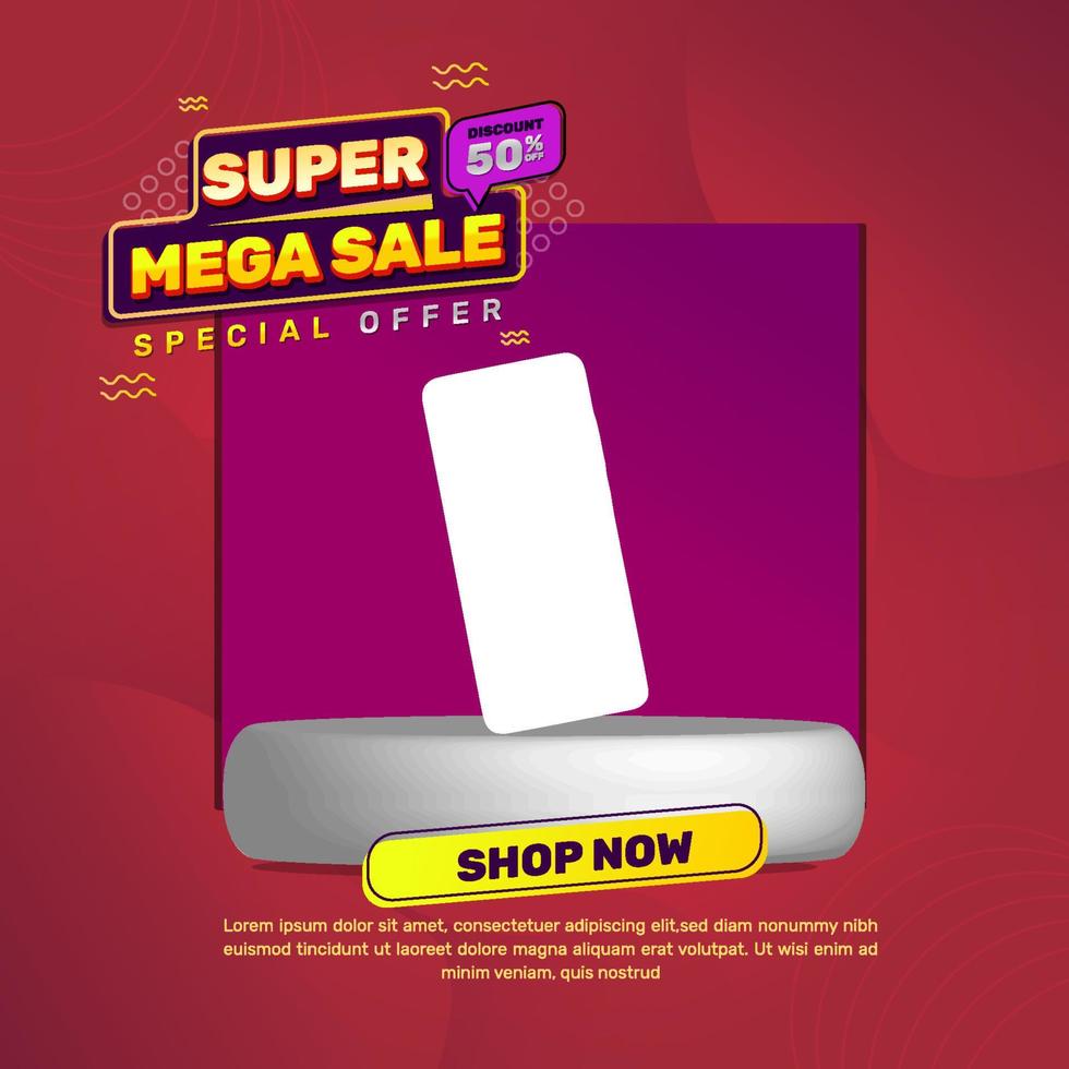Super mega sale template with item view, using red, yellow, and purple colors. using an abstract style, very suitable for your business vector