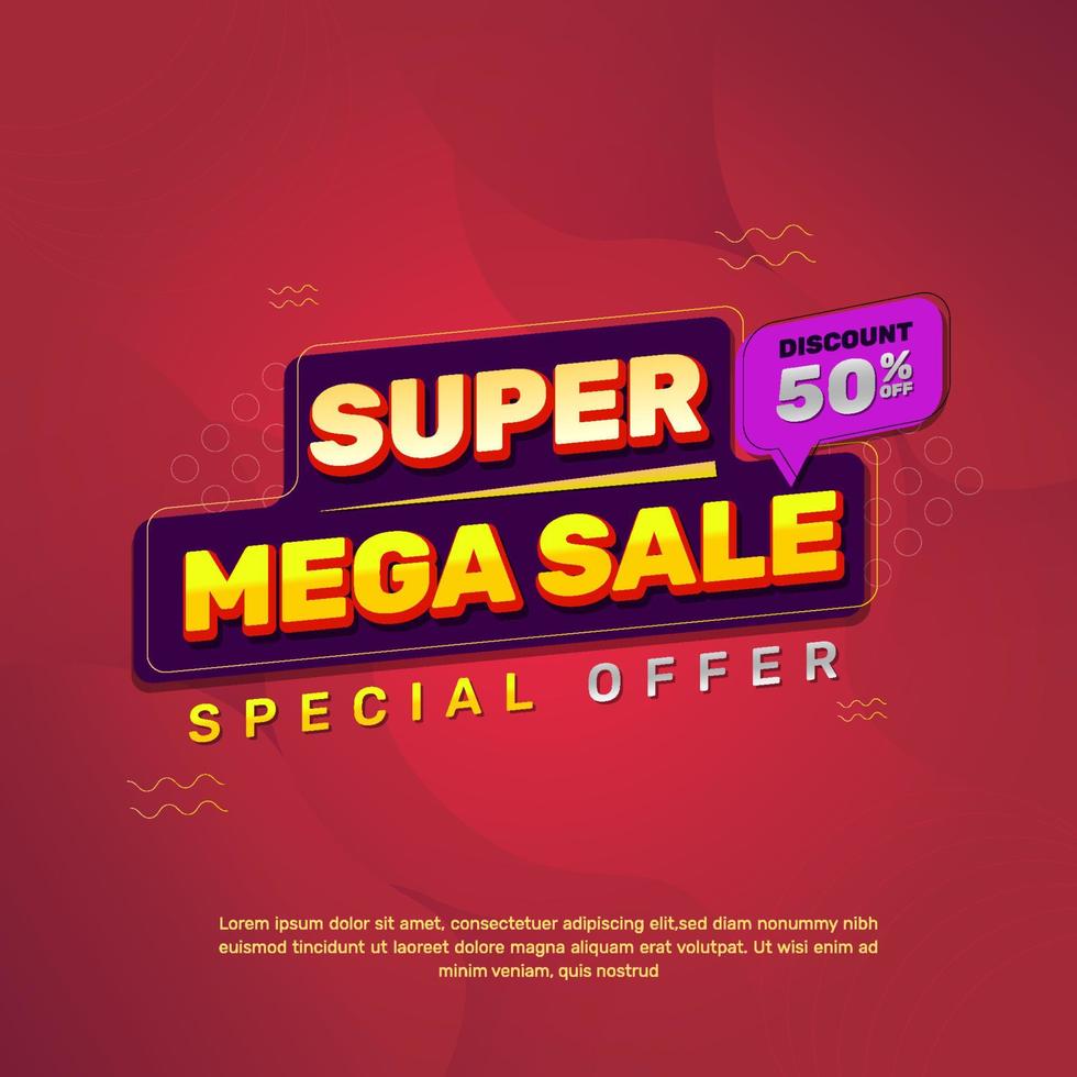 Super mega sale template, in red, yellow, and purple colors. using an abstract style, very suitable for your business vector