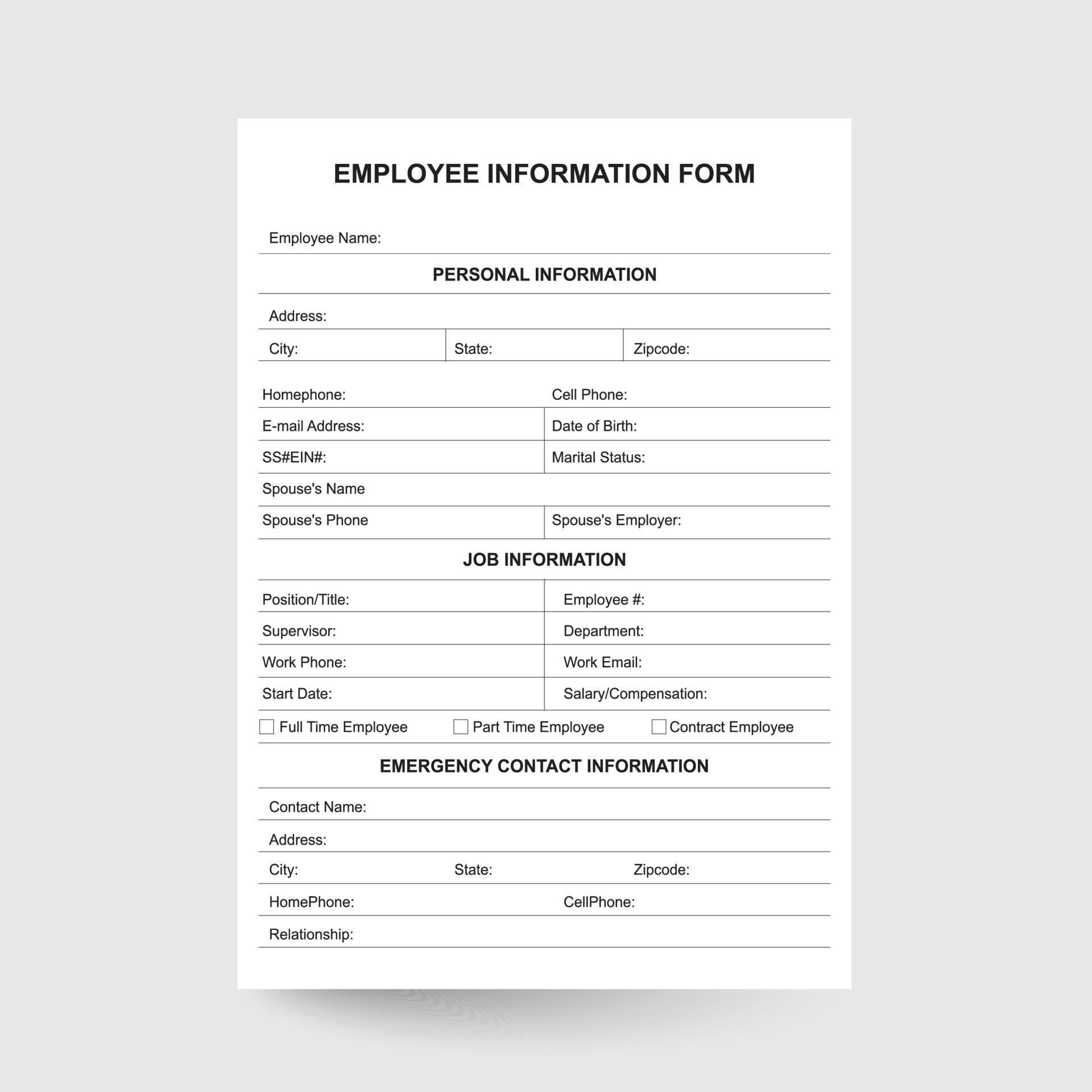 Employee Information Form,New Hire Forms,Employee Health Form,New