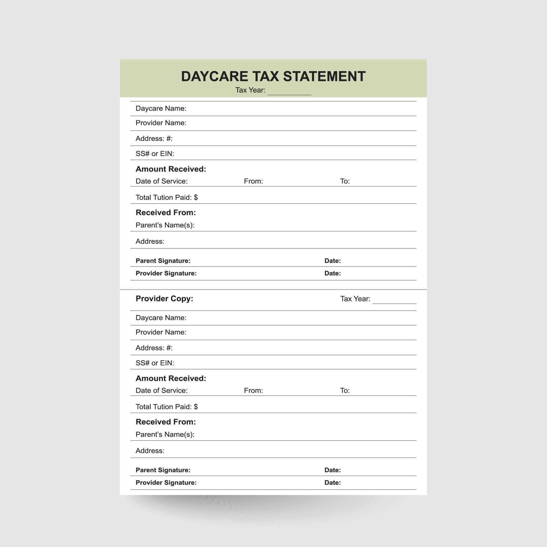 ChildCare Tax Statement,Child tax statement,Daycare tax form,Daycare