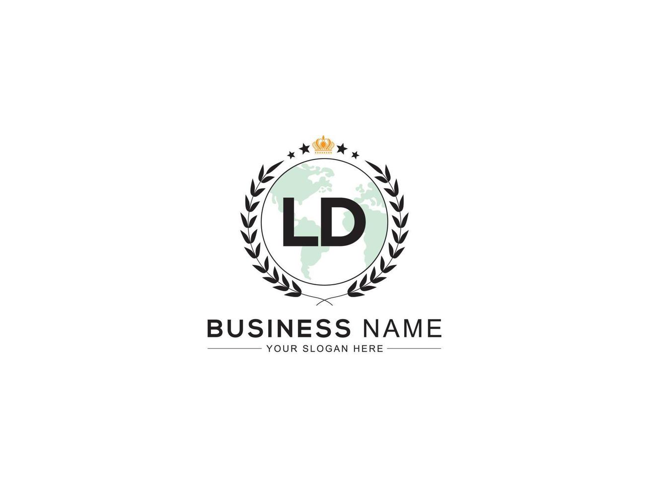 Modern Minimalist Ld Crown Logo, Professional LD Logo Letter Design For Shop vector