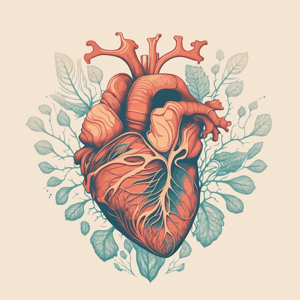 humano corazón con las venas y arterias vector ilustración en Clásico estilo.