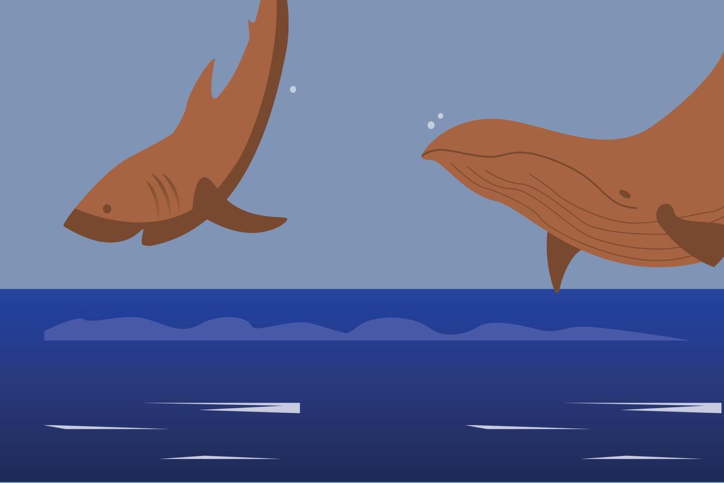 There are two whales in the water. vector