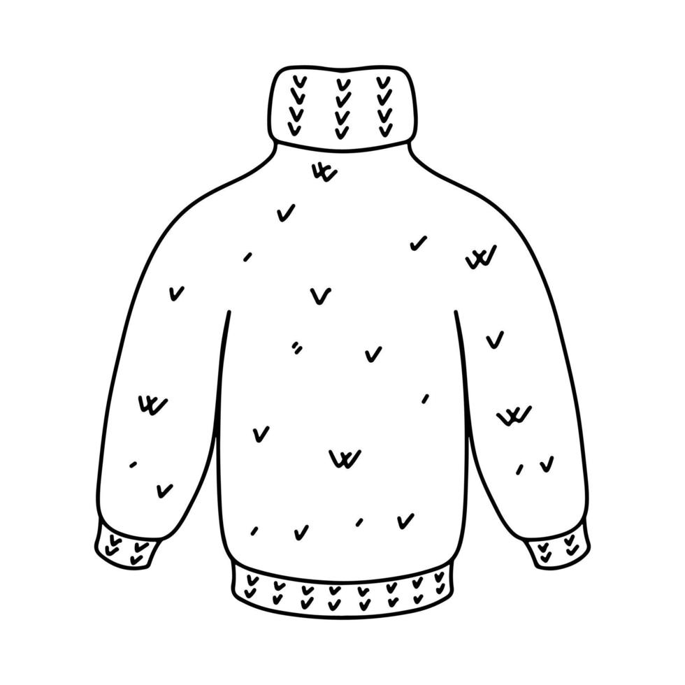 Knitted sweater in hand drawn doodle style. Vector illustration isolated on white background, Coloring book.