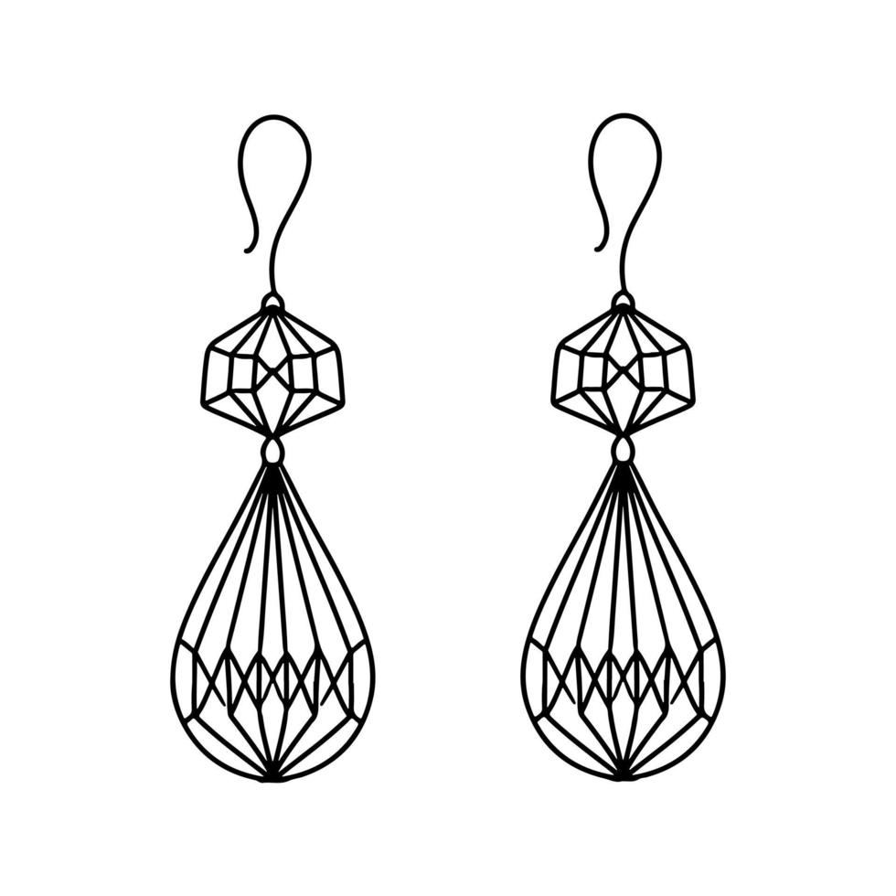 Earrings in hand drawn doodle style. Vector illustration isolated on white. Coloring page.