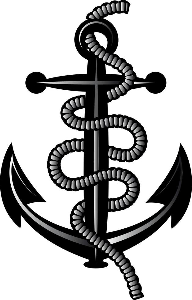 Black And White Vector Image Of An Anchor With Rope
