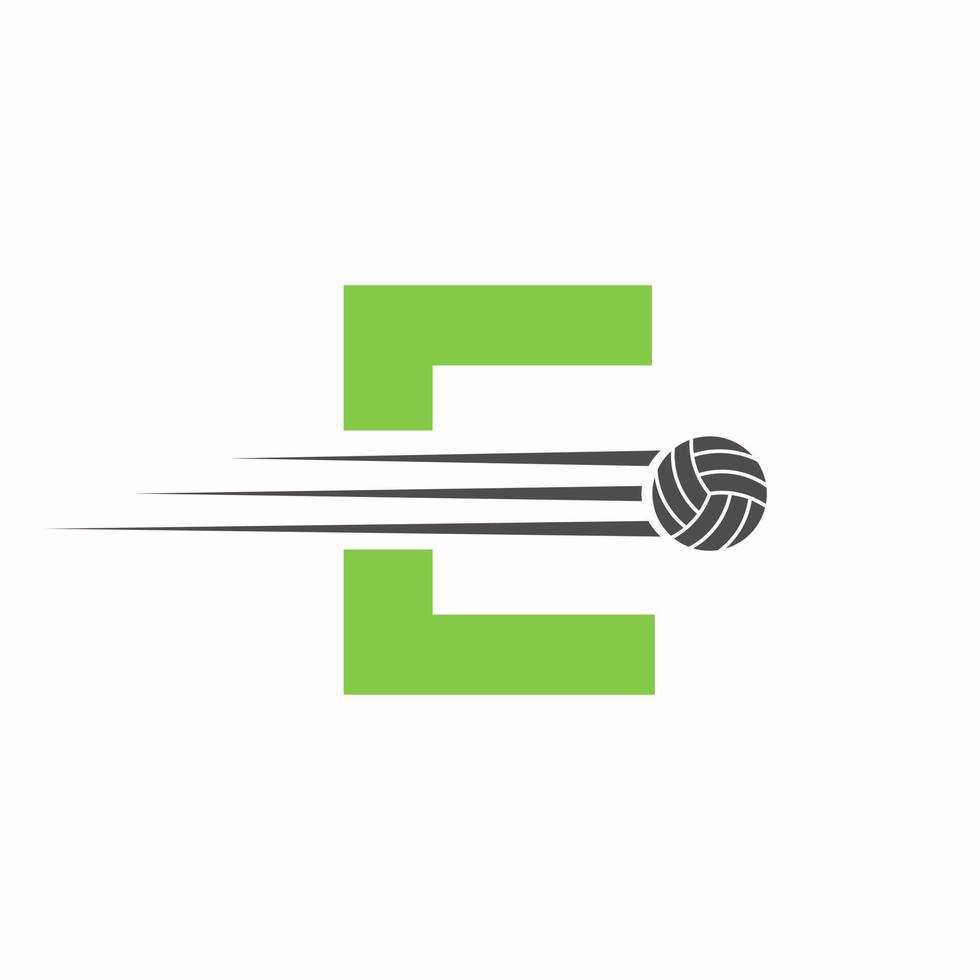 Initial Letter E Volleyball Logo Design Sign. Volleyball Sports Logotype vector