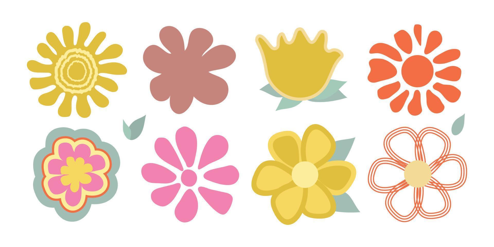 flowers in the style of the 70s groovy for creating patterns for backgrounds and cards. Vector illustration