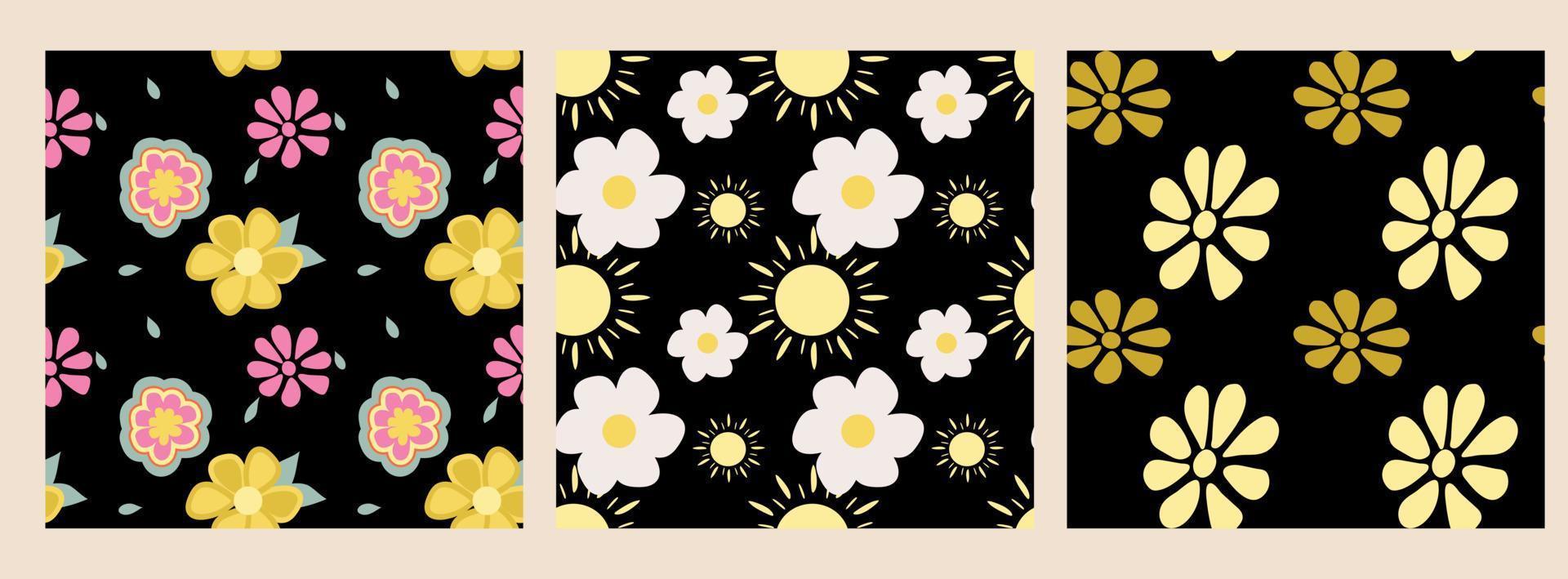 retro vector groovy seamless pattern with flowers for social media posts, banner, card design, etc. Vector illustration