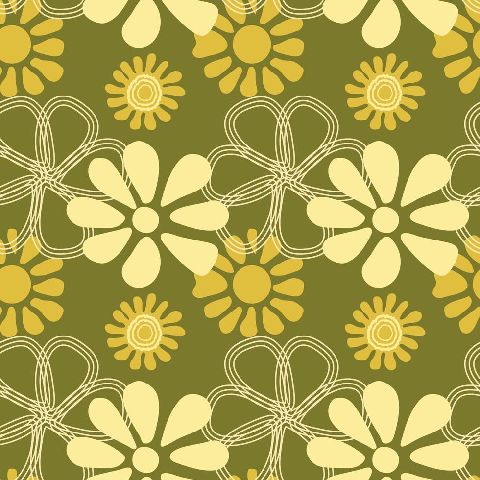 retro vector groovy seamless pattern with flowers for social media posts, banner, card design, etc. Vector illustration