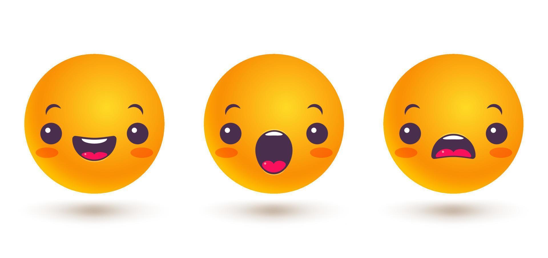 Vector set icons of emoji in kawaii style.