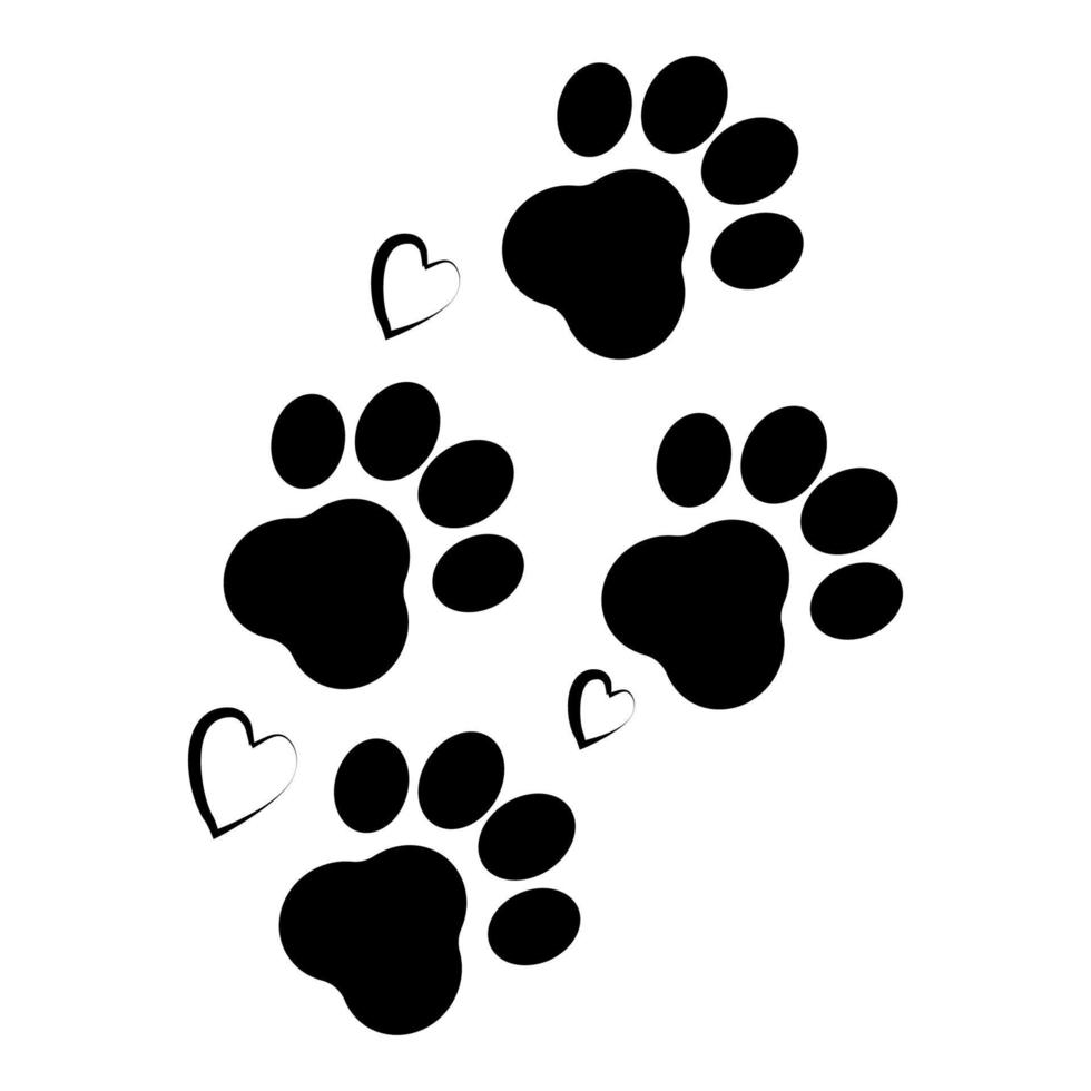 Paw print, footsteps isolated on white background. Silhouette of toe marks monochrome stock vector illustration. Abstract decoration, cute and modern design. Vector illustration