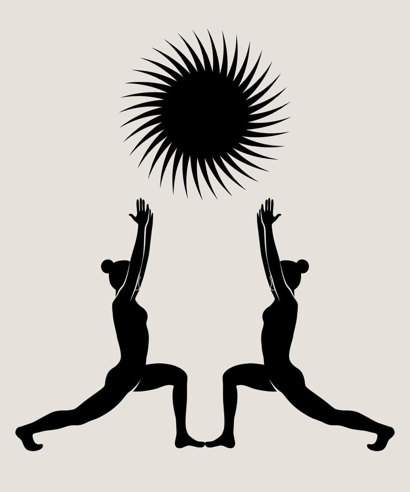 Woman doing yoga abstract poster. Monochrome silhouette modern illustration. Health care and lifestyle concept. Hand drawn Vector illustration for print and web.