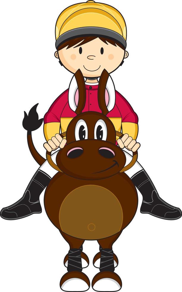 Cute Cartoon Jockey on Horse Sport and Leisure Illustration vector