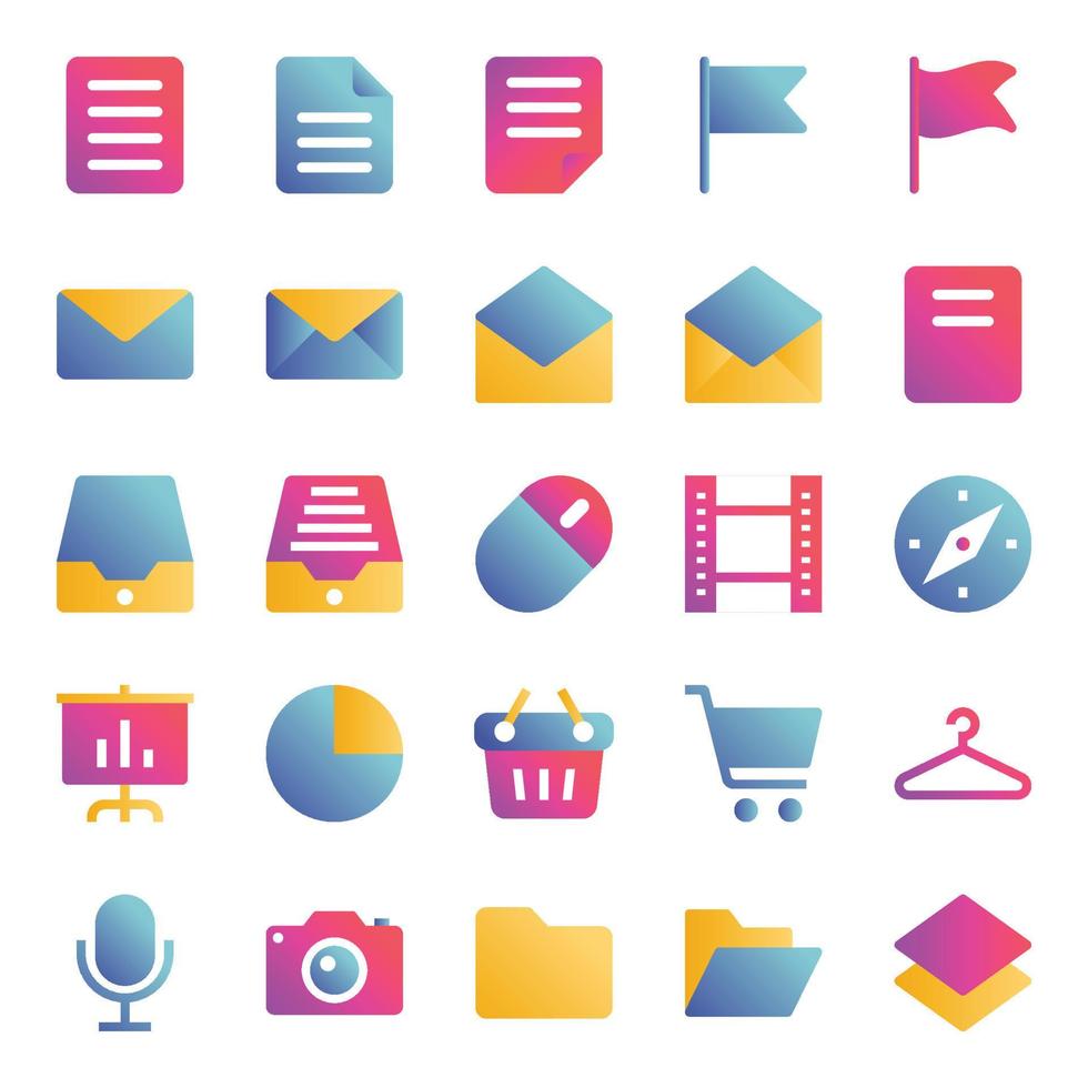 Gradient color icons for Universal, web. vector