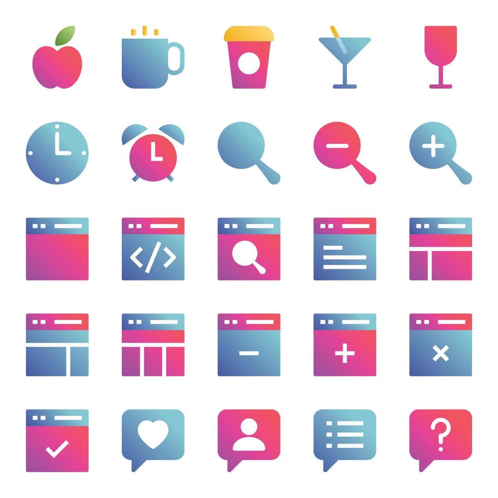 Gradient color icons for Universal, web. vector