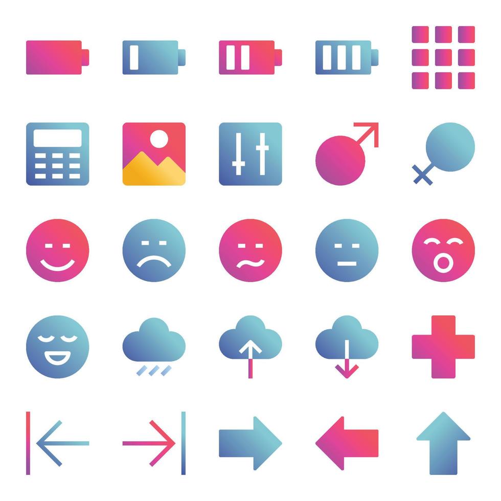 Gradient color icons for Universal, web. vector