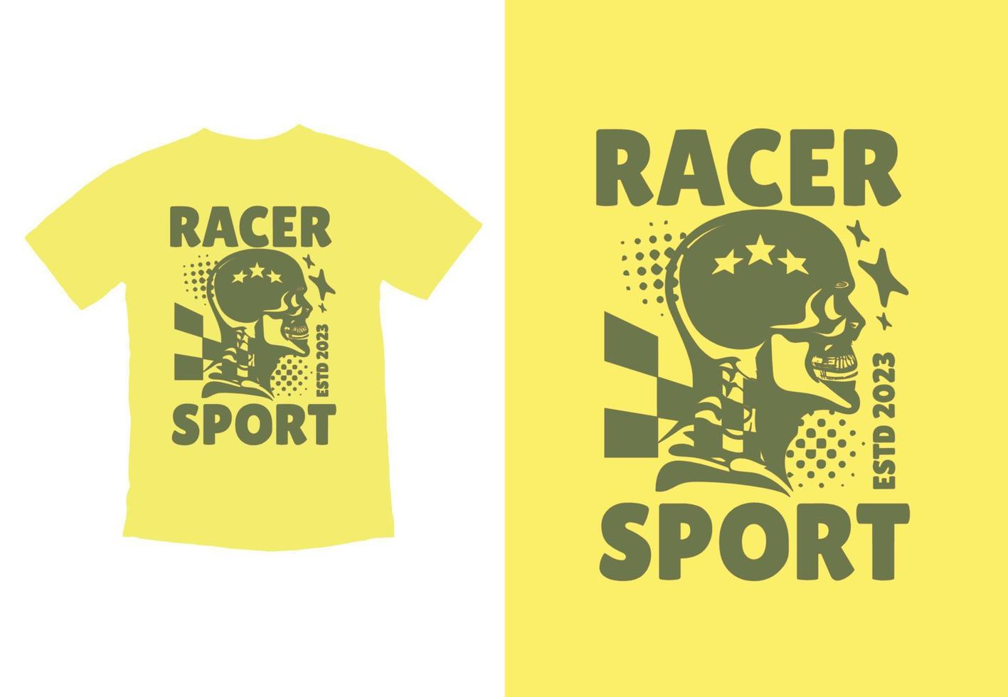 Racer Sport T-shirt Graphic Design. Vector Illustration.