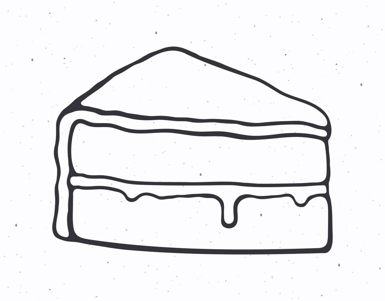 Hand drawn doodle of a piece of cake with glaze cream fondant and confiture vector