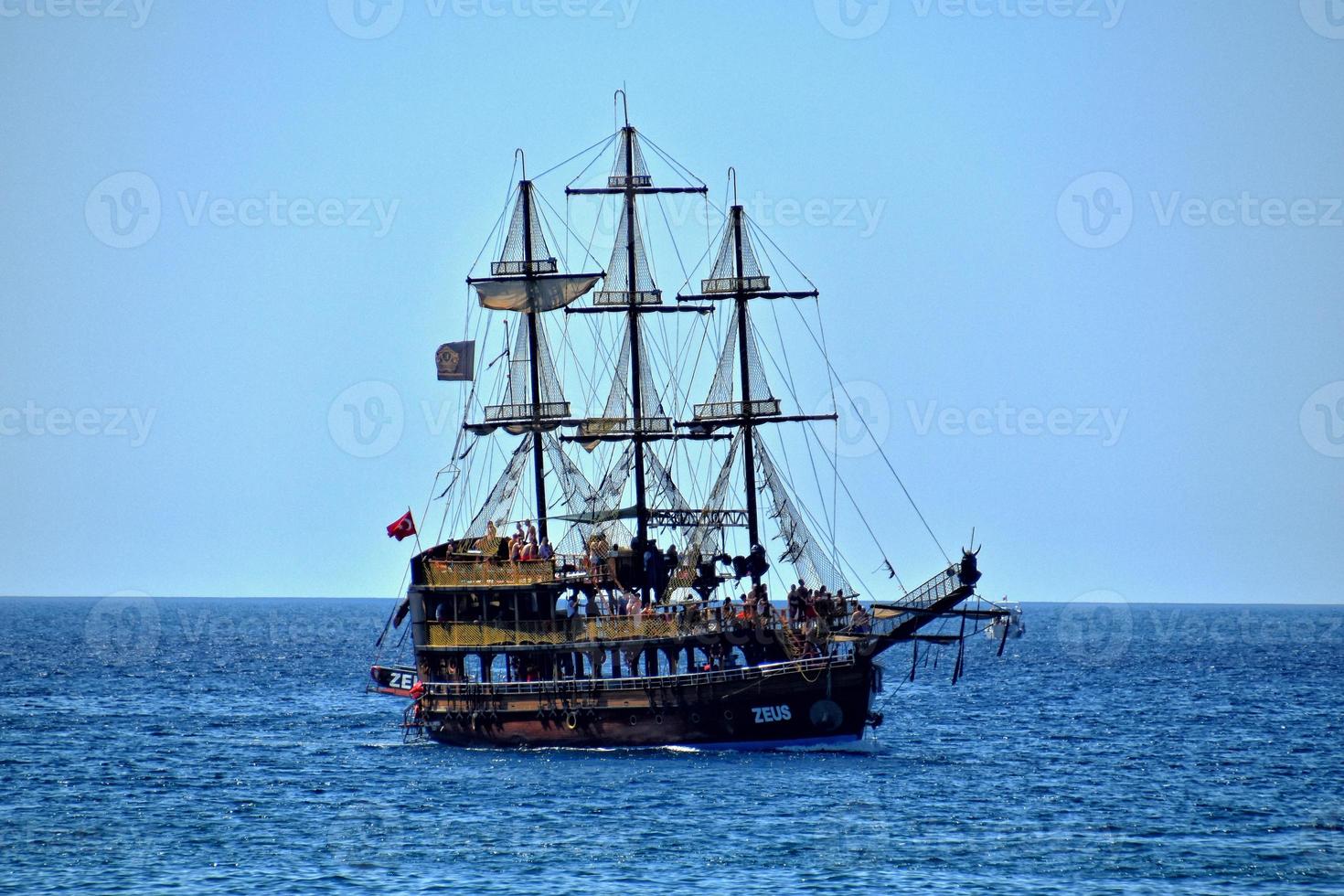 retro cruise ship in turkey at sea in summer day landscape photo