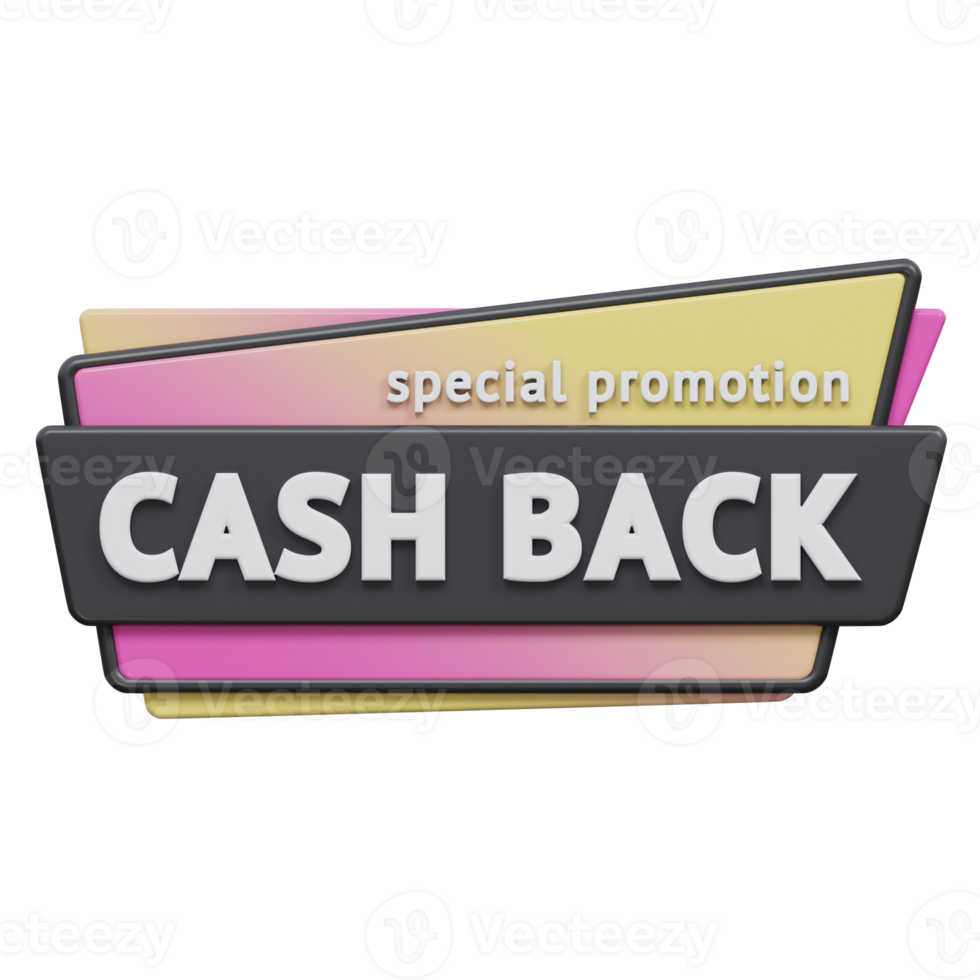 special promotion cash back 3d render, transparent background, cash back badge png