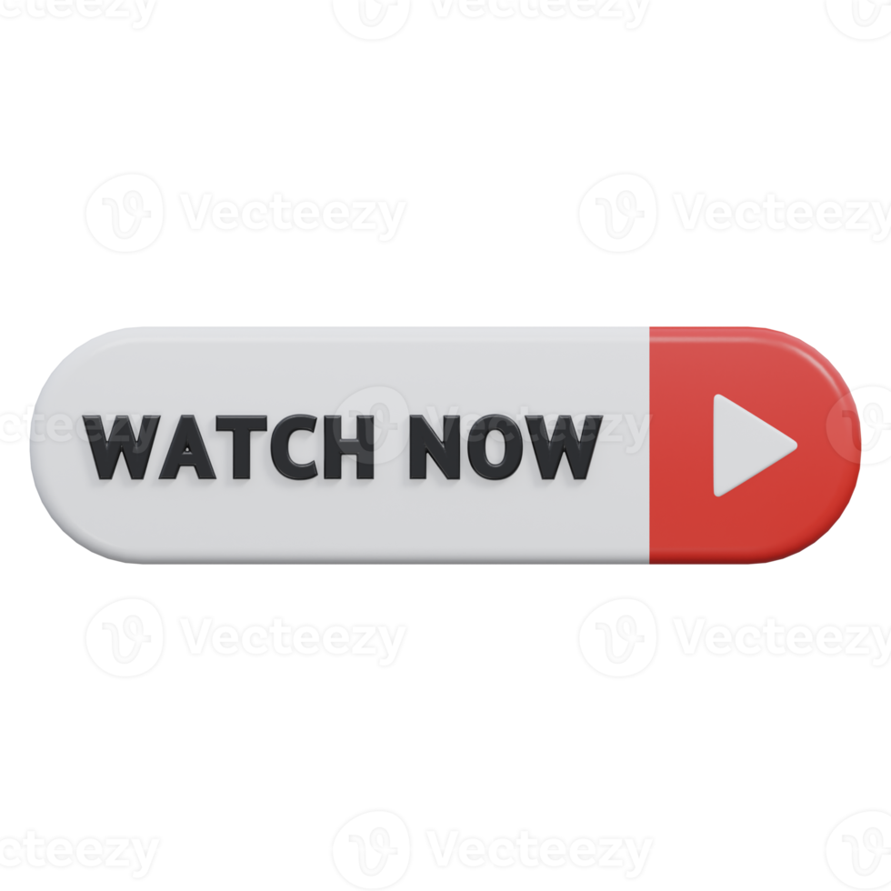 watch now button 3d render, transparent background, click button png