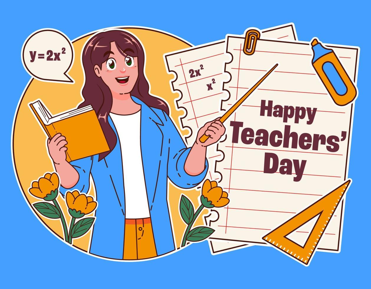 female teacher explaining the lesson, happy teachers day vector