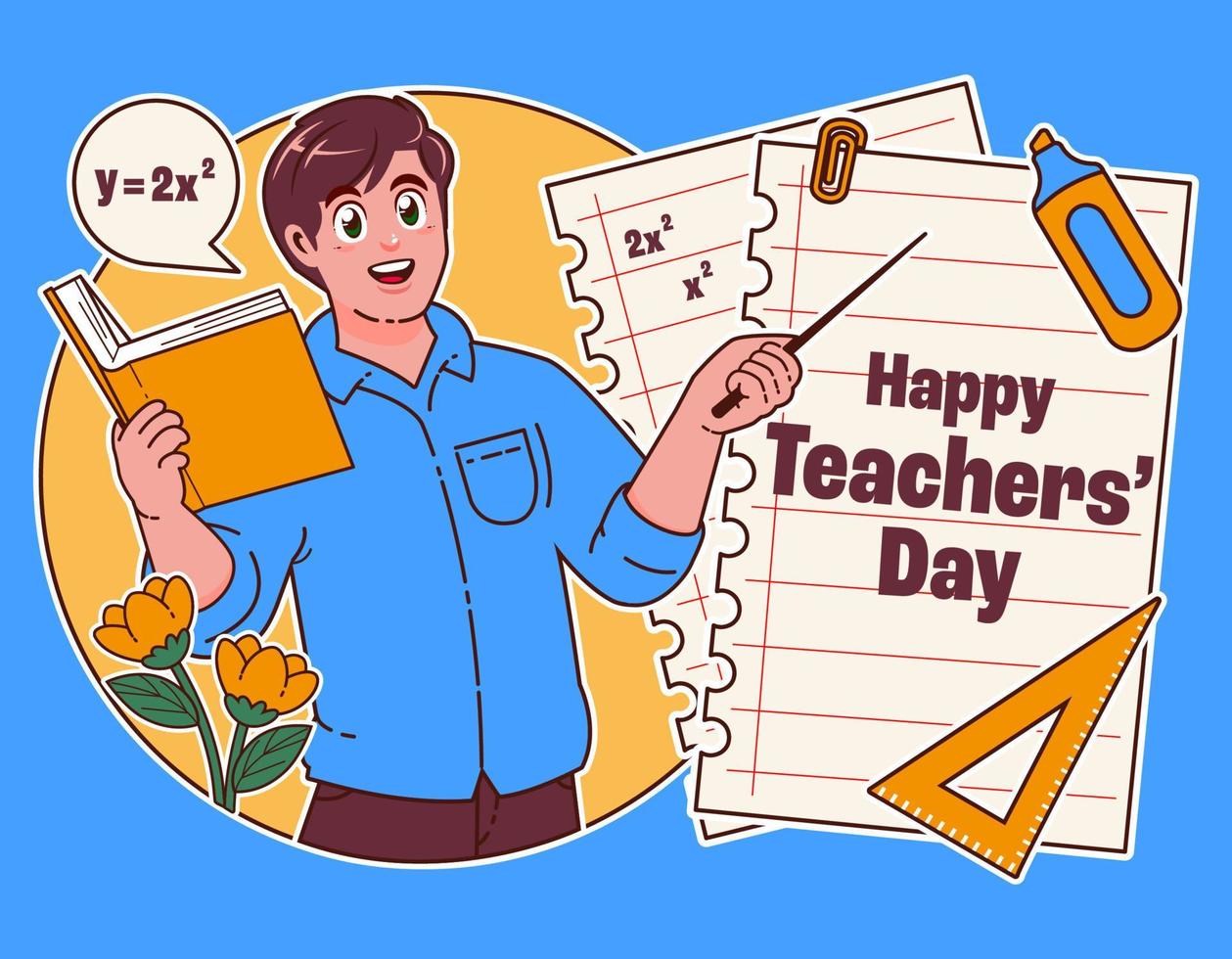 male teacher explaining the lesson, happy teachers day vector