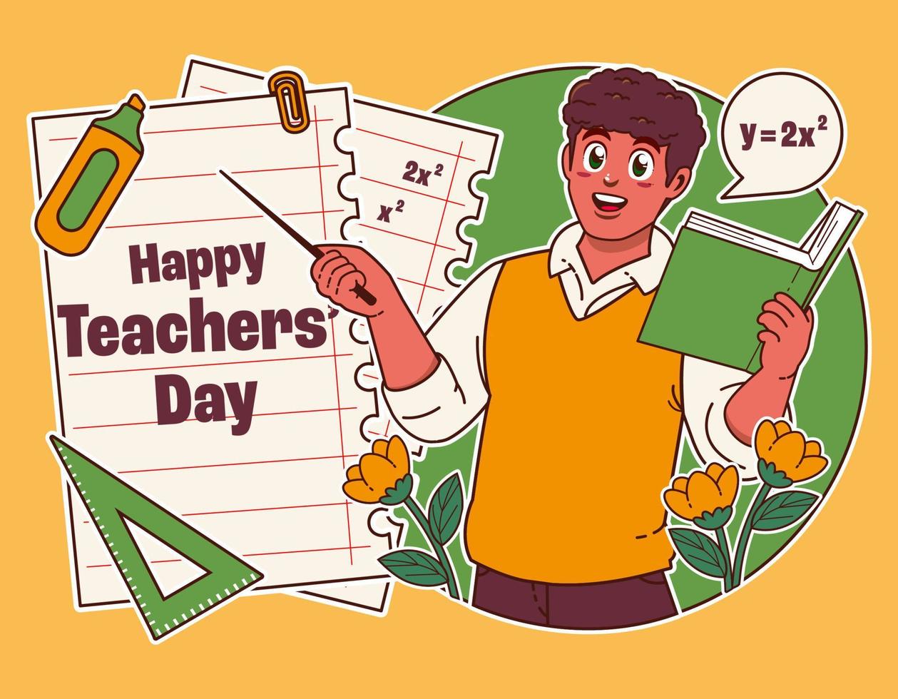 male teacher explaining the lesson, happy teachers day vector