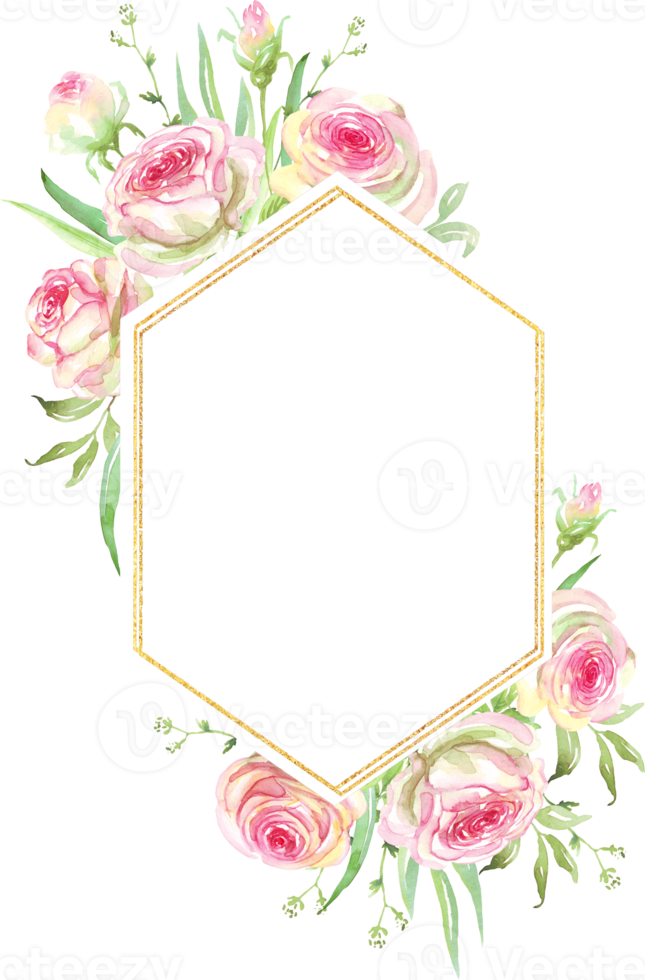 Roses frame. Watercolor clipart png