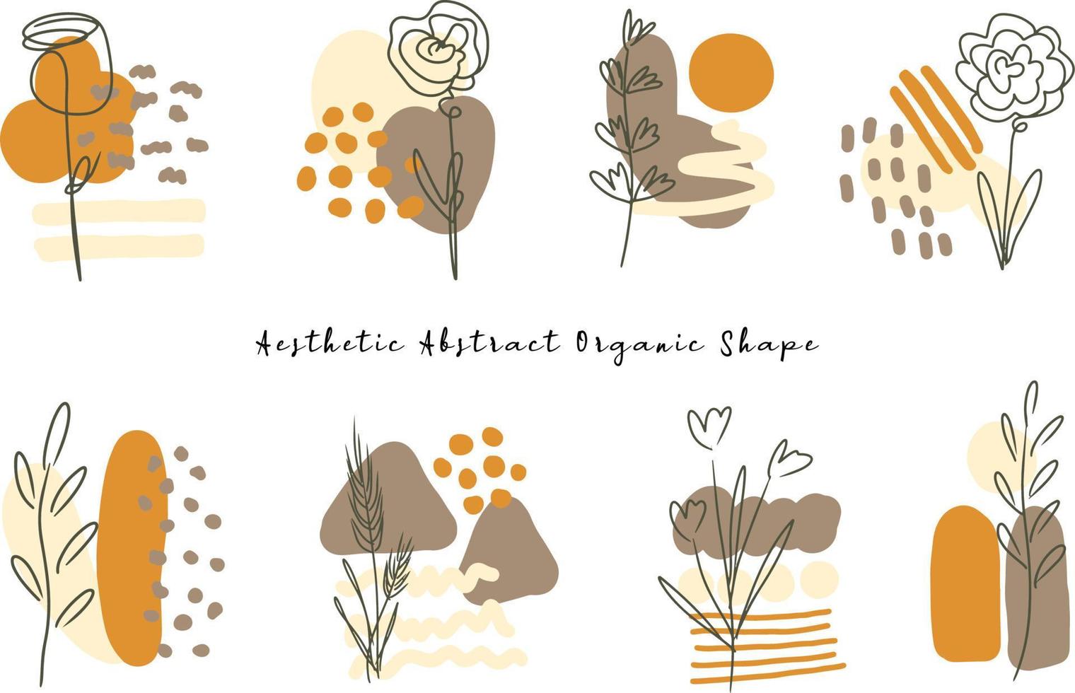 Aesthetic Abstract Shape with Floral Line Art vector