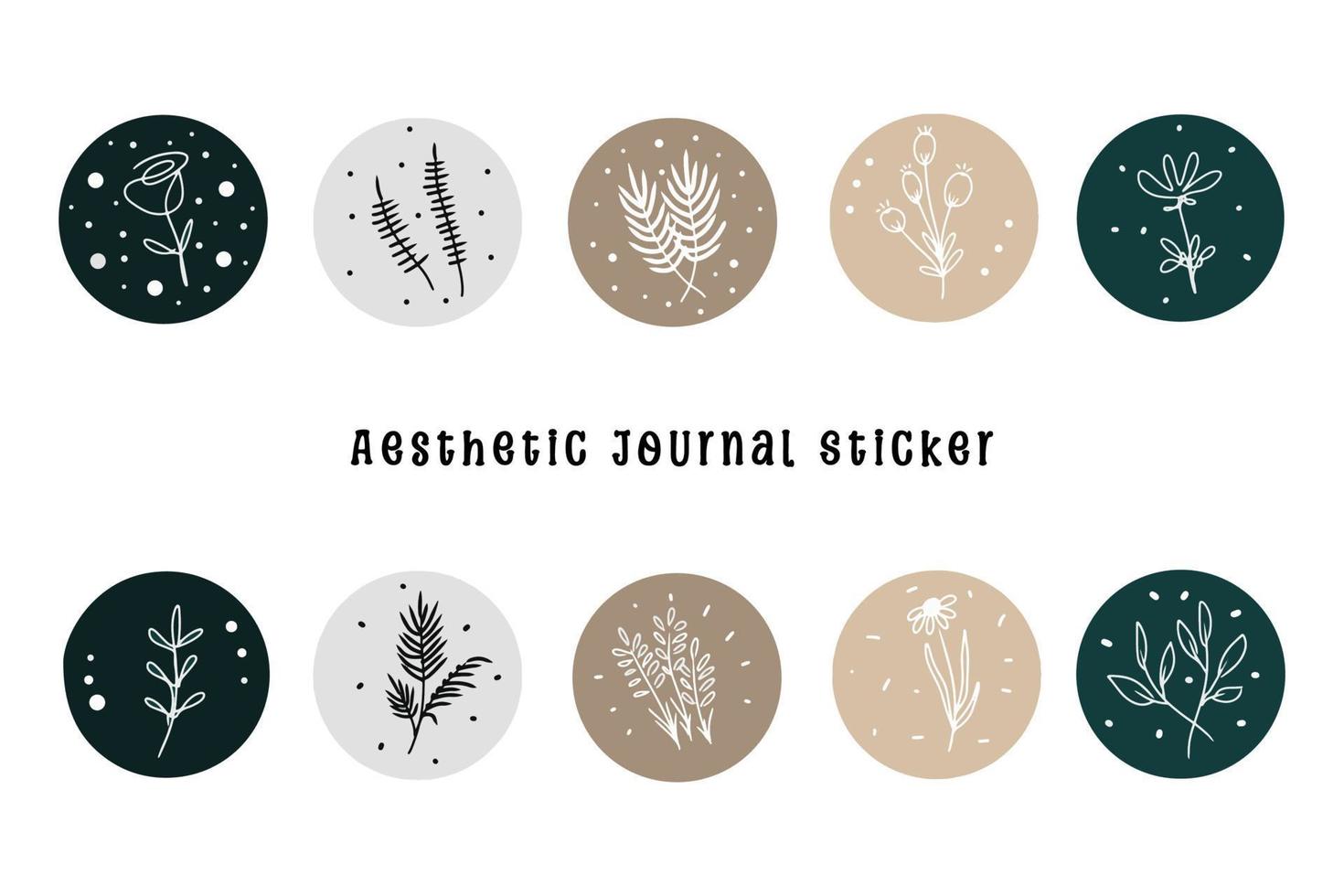 Aesthetic Cute Circle Shape Journal Sticker Collection vector