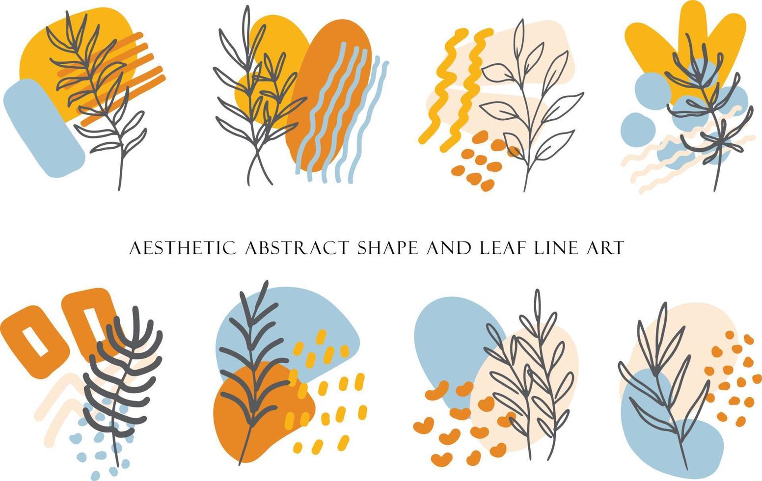 Aesthetic Abstract Shape with Floral Line Art vector