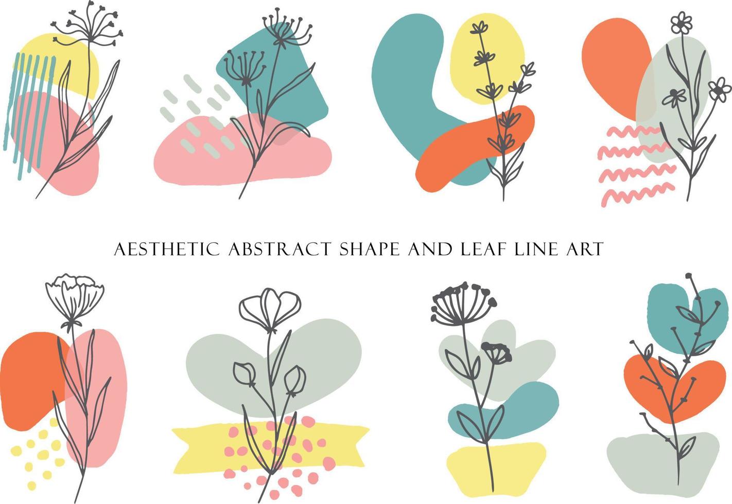 Aesthetic Abstract Shape with Floral Line Art vector