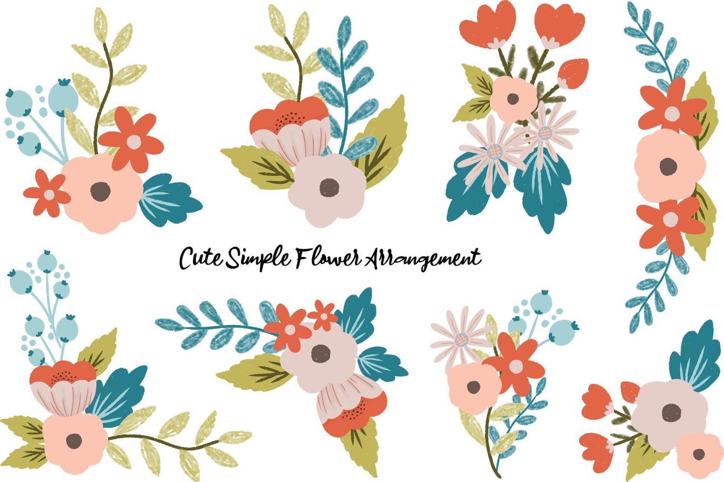 Cute Simple Retro Flower Illustration Arrangement vector