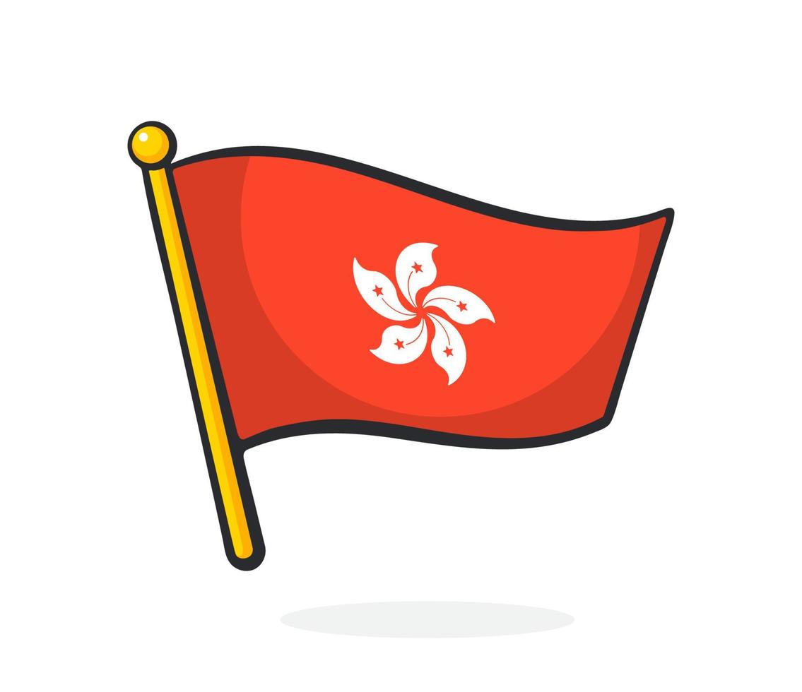 Cartoon illustration of flag of Hong Kong on flagstaff vector