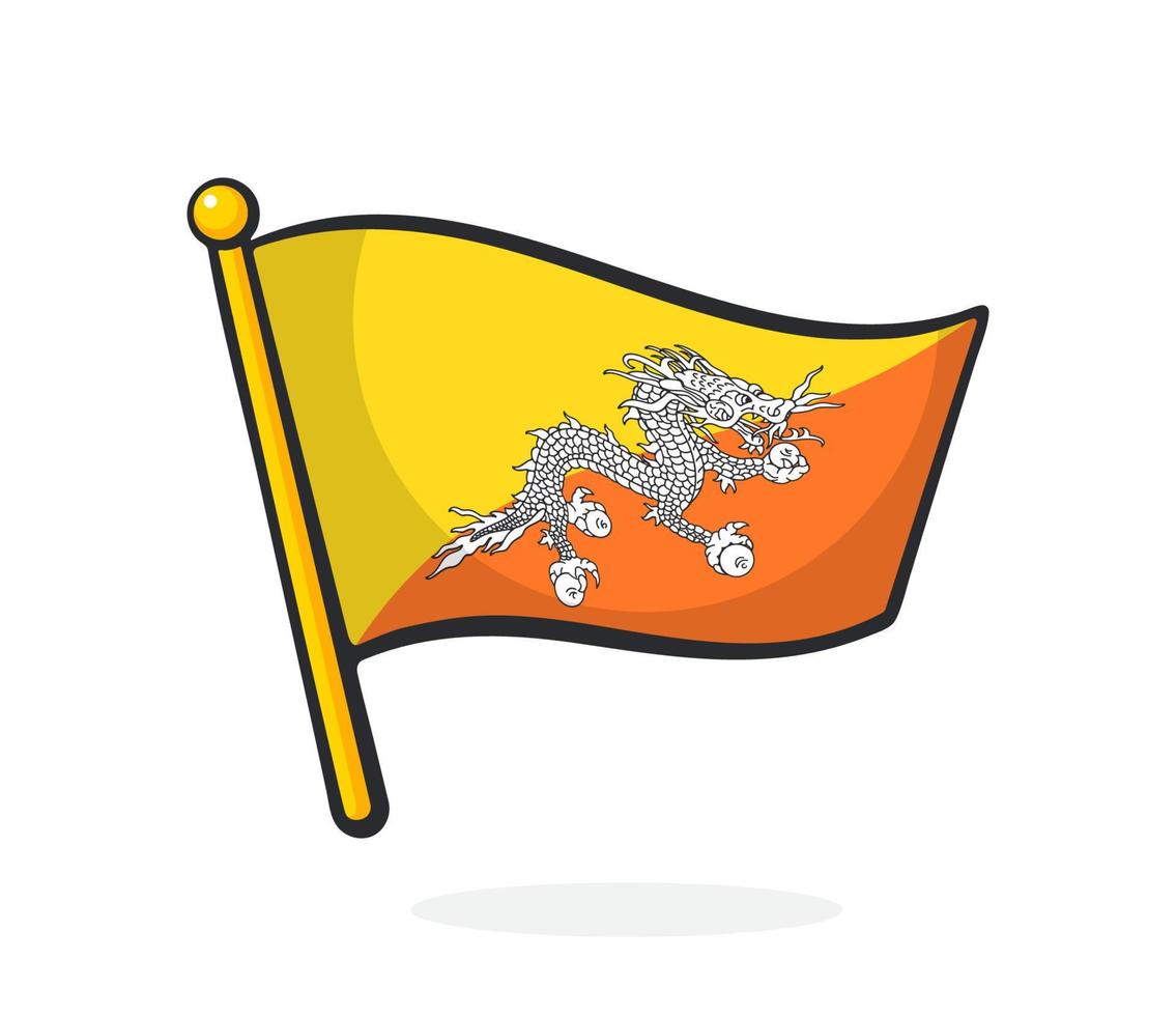 Cartoon illustration of flag of Bhutan on flagstaff vector
