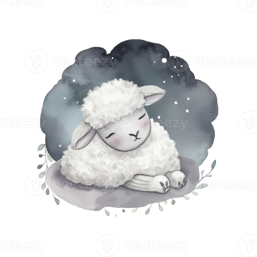 Cute watercolor night sheep. png