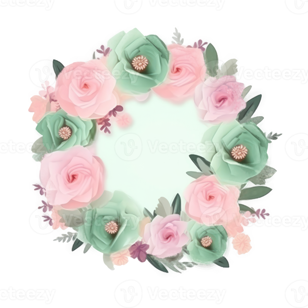 Green and Pink Watercolor Wedding Frame. png