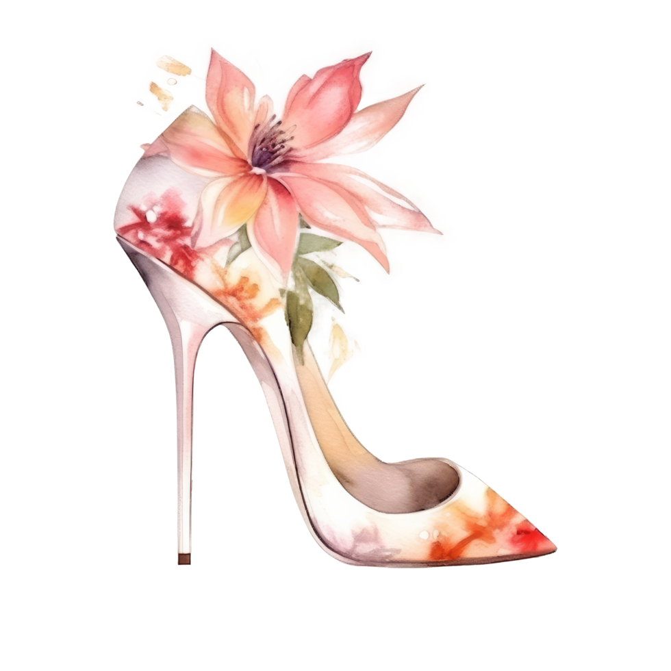 aquarelle stylet talon avec fleurs png