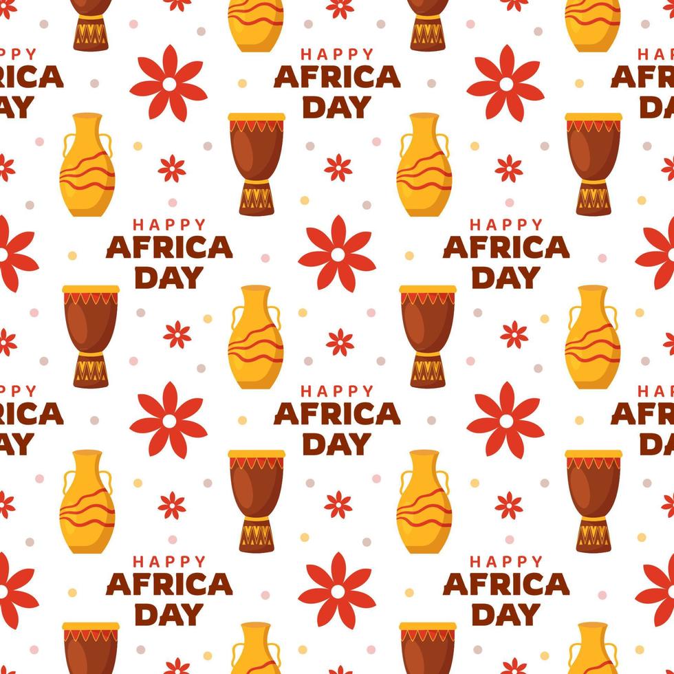 Happy Africa Day Seamless Pattern Design with Culture African Tribal Figures Decoration in Template Hand Drawn Cartoon Flat Illustration vector