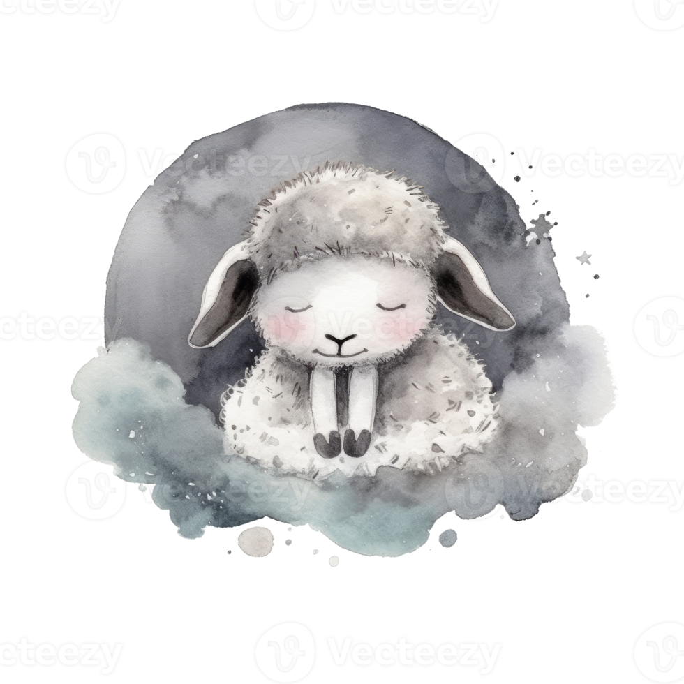 Cute watercolor night sheep. png