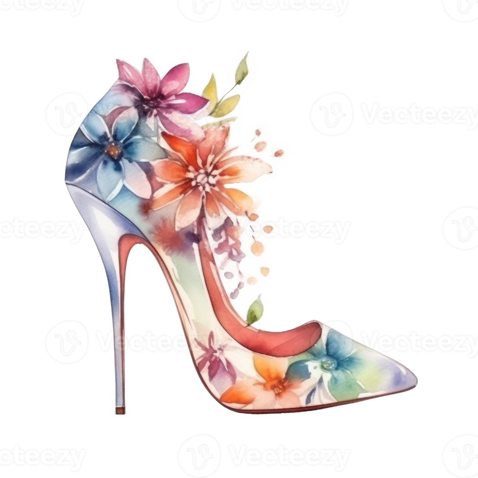 acquerello stiletto tacco con fiori png