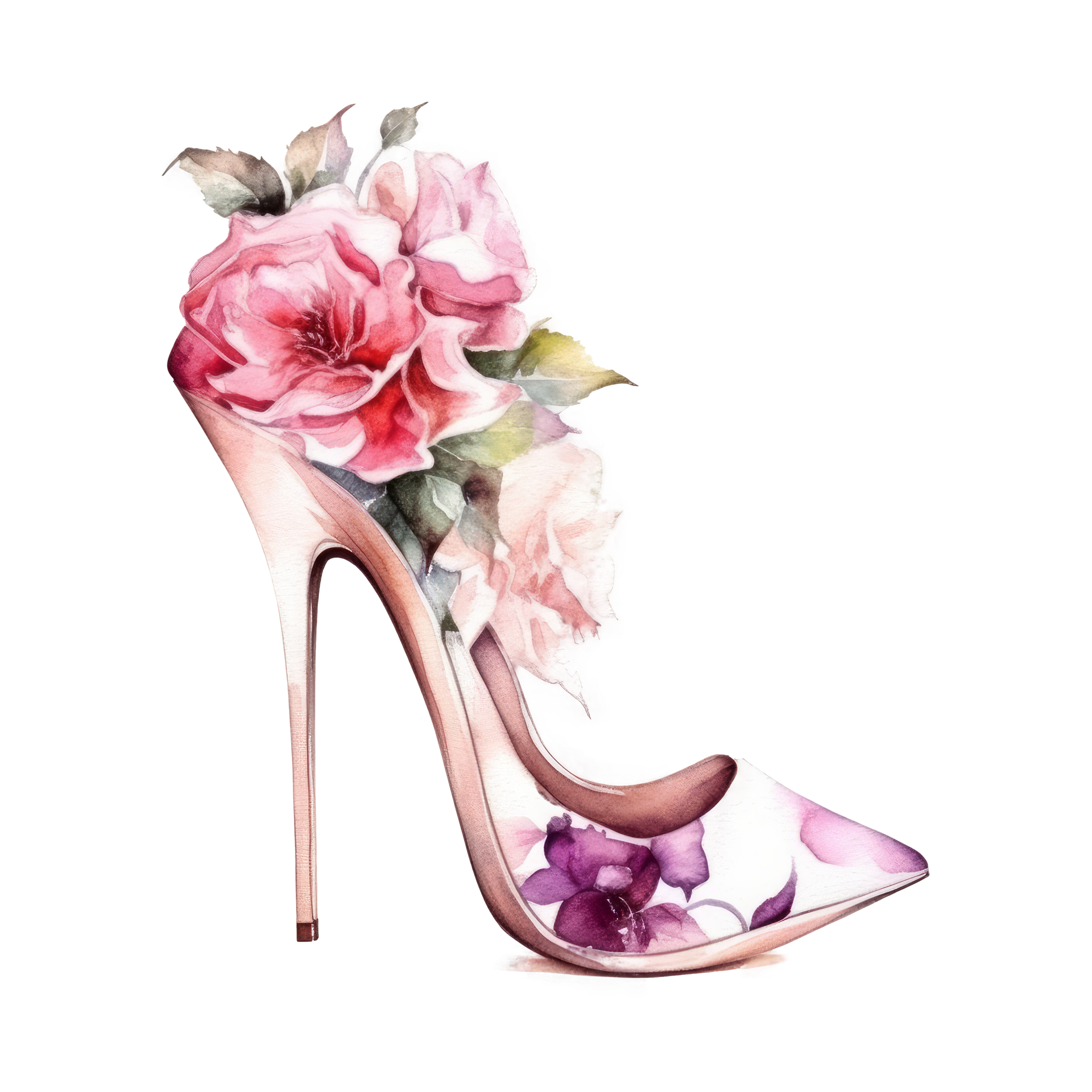 Watercolor stiletto heel with flowers 22917707 PNG