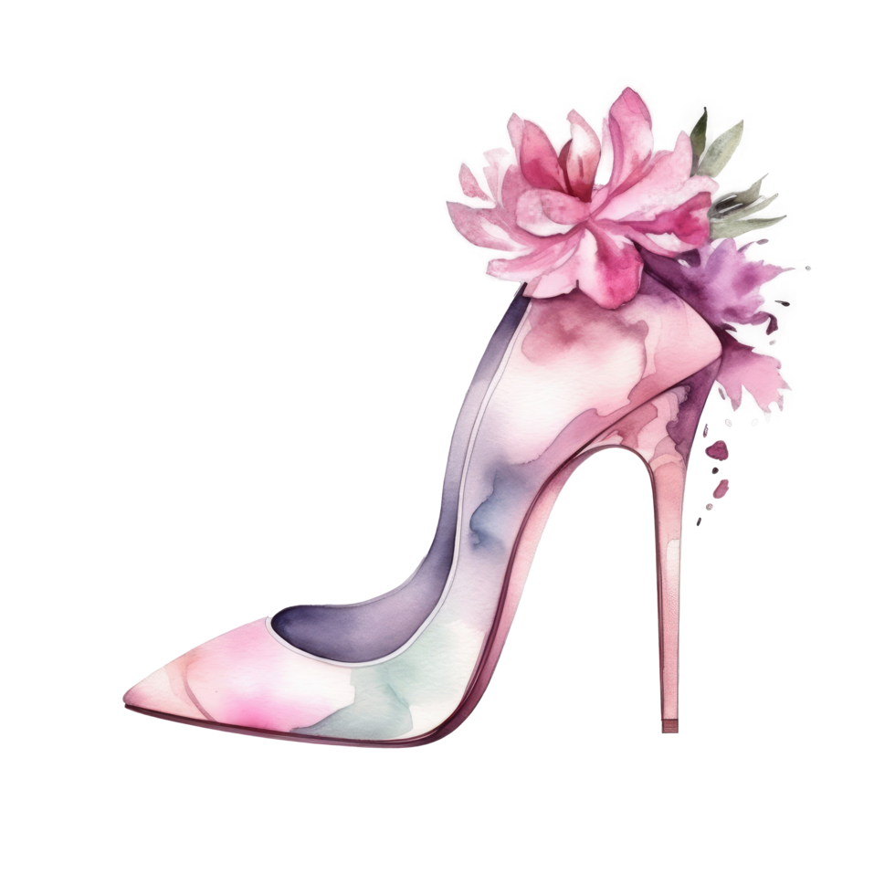 Watercolor stiletto heel with flowers png