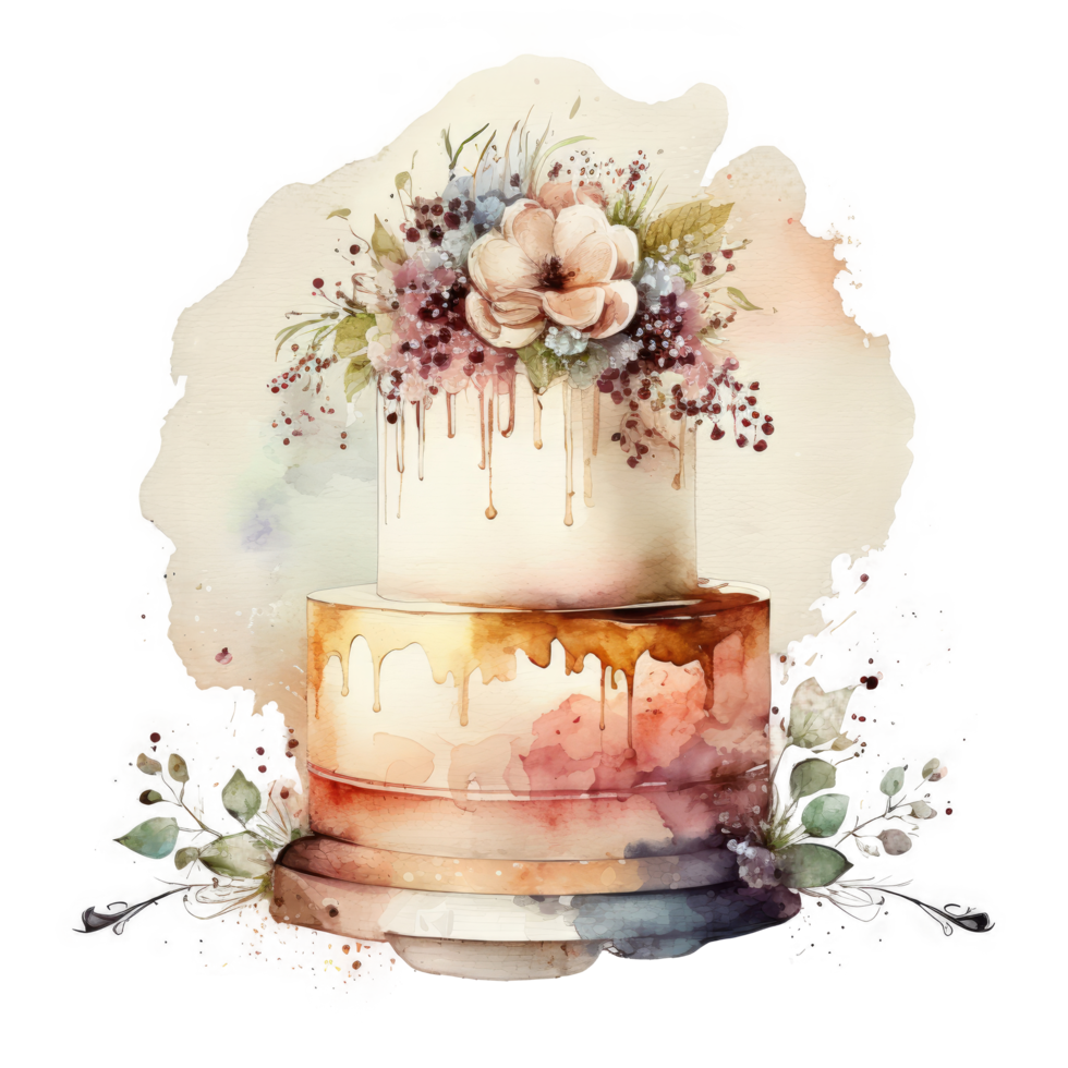 Watercolor wedding cake. png