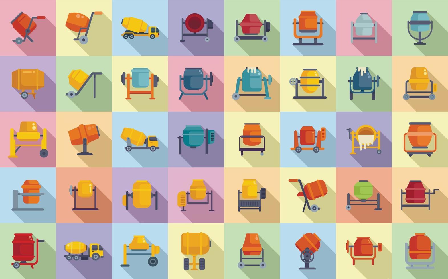 Concrete mixer icons set flat vector. Truck cement vector