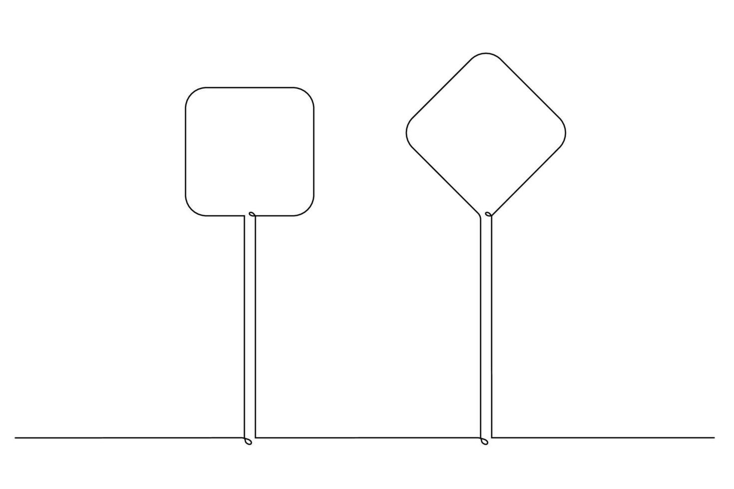 Single continuous line drawing template, set of road signs, Traffic signs on white background. Vector illustration.