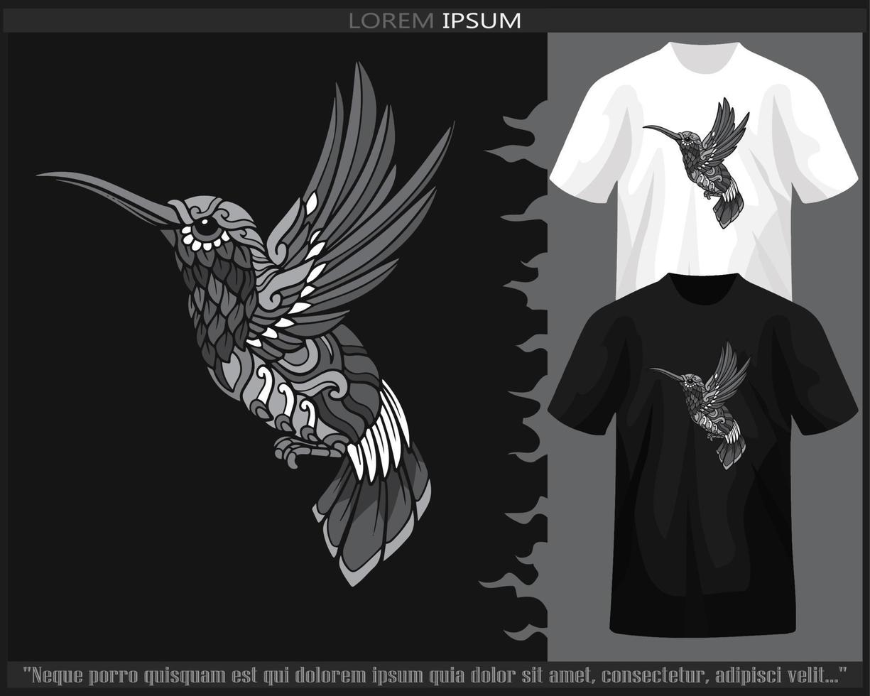 Monochrome color humming bird mandala arts isolated on black and white t shirt. vector